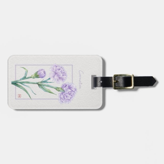 Lavendel Nejlikor Botanisk Akvarell Anpassat Namn Bagagebricka (Horisontell Framsida)