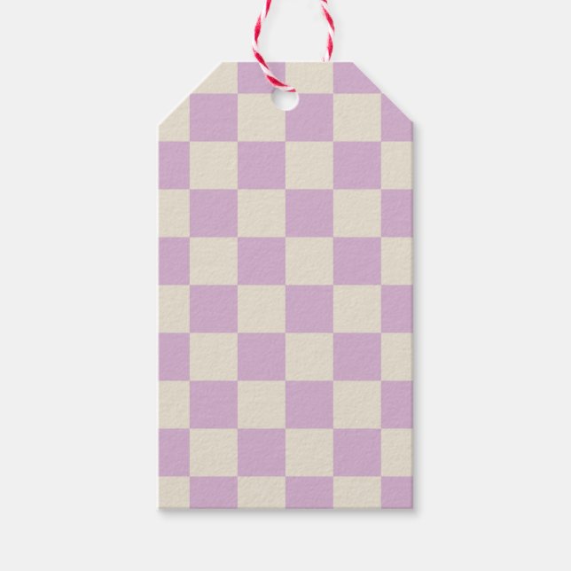 Lavendel och Benvit schackbräde Presentetikett (Framsidan)