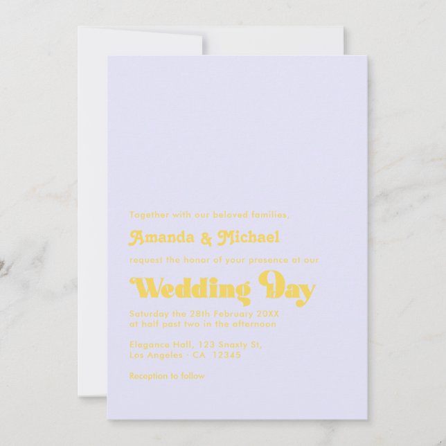 Lavendel och citronskal Retro typografi bröllop Inbjudningar (Framsida)