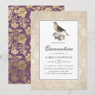 Lavendel och Elfenbensvitt Vintage Quinceañera Inbjudningar