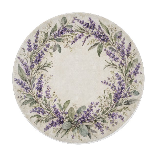 Lavendel och eukalyptus blomsterkrans skärbräda (Framsidan)