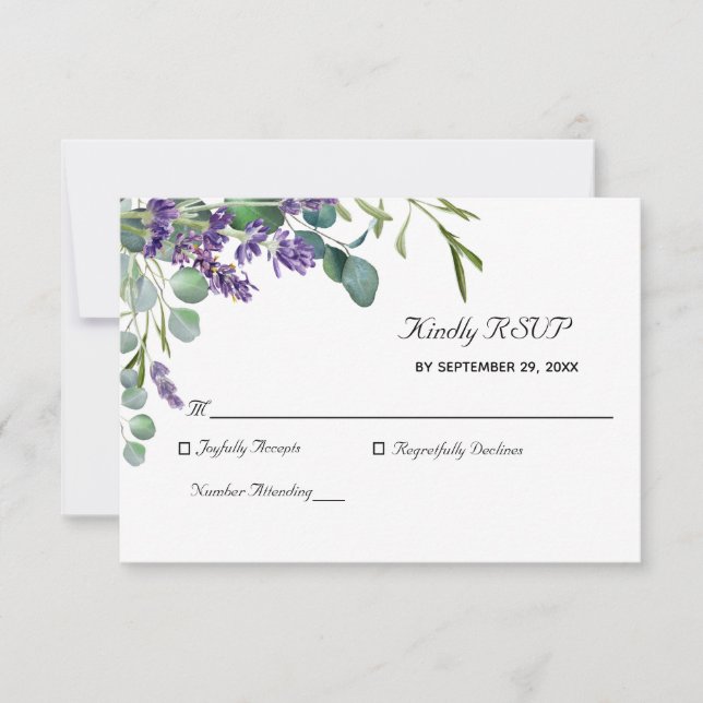 Lavendel och Eukalyptus Elegant Bröllops- RSVP-kor OSA Kort (Framsida)