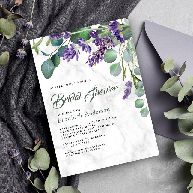 Lavendel och Eukalyptus Vit Marmor Bröllopsdusch Inbjudningar (Skapare uppladdad)