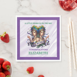 Lavendel och grön Gemini Zodiak Bebis Baby Shower Pappersservett