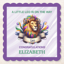 Lavendel och Grön Leo Zodiak Bebis Baby Shower