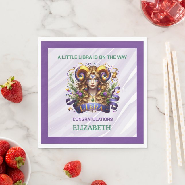 Lavendel och grön Libra Zodiak Bebis Shower Pappersservett (Insitu)