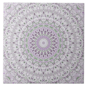 Lavendel och grön mandala-mönsterdesign kakelplatta