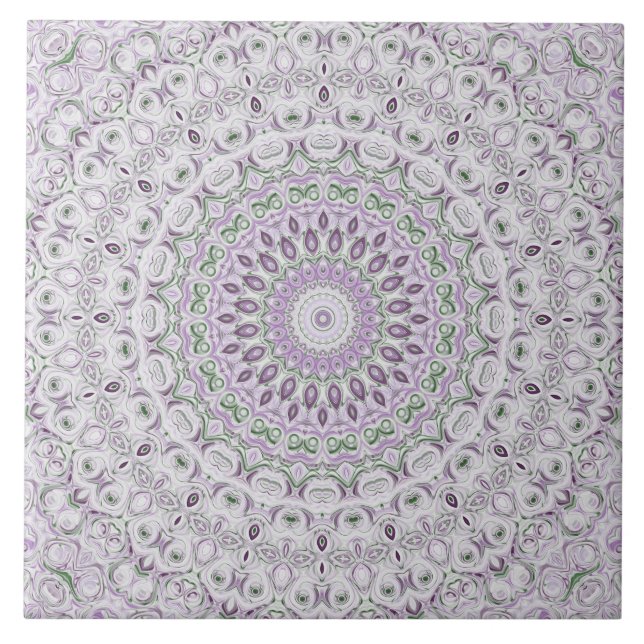 Lavendel och grön mandala-mönsterdesign kakelplatta (Framsidan)