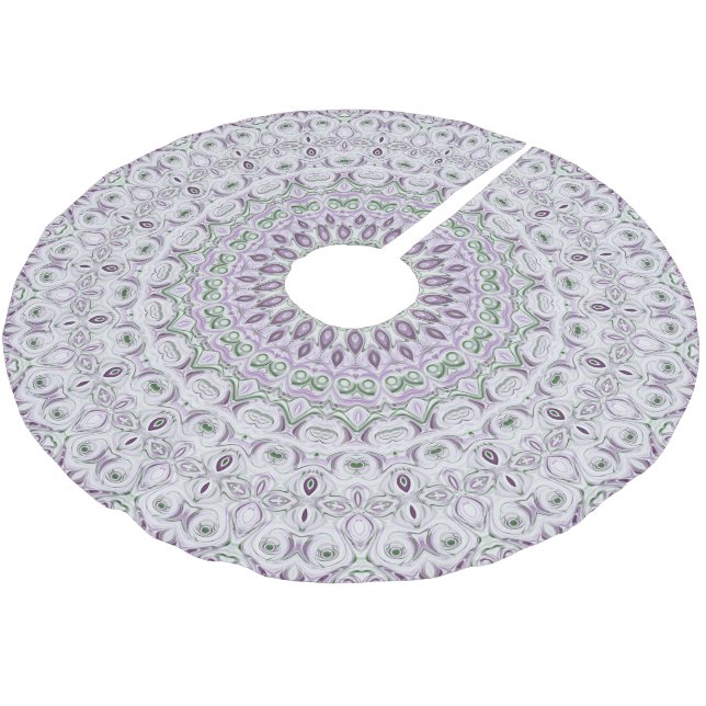 Lavendel och grön mandalamönsterdesign julgransmatta borstad polyester (Vinklad)