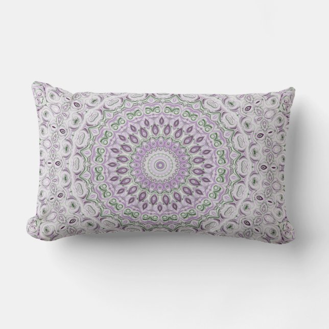 Lavendel och grön mandalamönsterdesign lumbarkudde (Framsida)