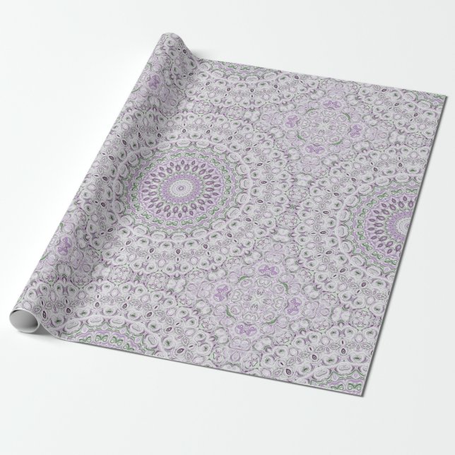 Lavendel och grön mandalamönsterdesign presentpapper (Utrullad)