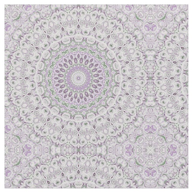 Lavendel och grön mandalamönsterdesign tyg (Närbild)