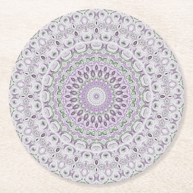 Lavendel och grön mandalamönsterdesign underlägg papper rund (Framsidan)