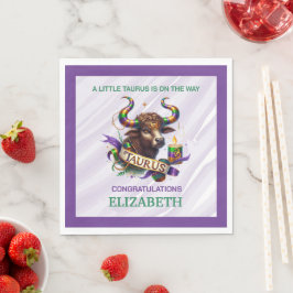 Lavendel och grön Oxen Zodiac-babyshower Pappersservett