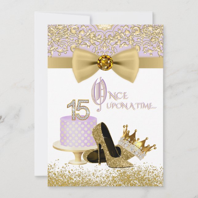 Lavendel och Guld Quinceanera Födelsedagsfest Inbjudningar (Framsida)