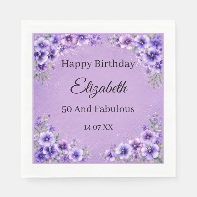 Lavendel och lila vildblommor 50-årsdag pappersservett (Framsidan)