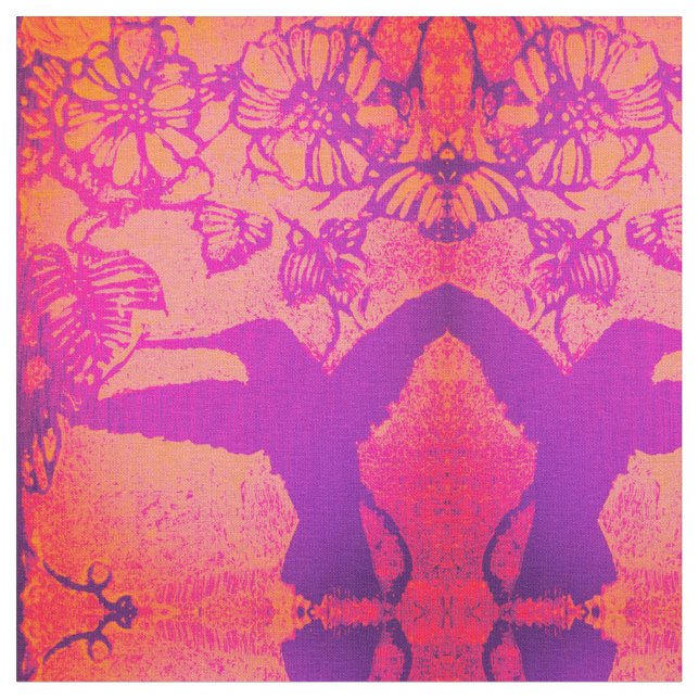 Lavendel och Orange Kolibrifabrik Tyg (Närbild)