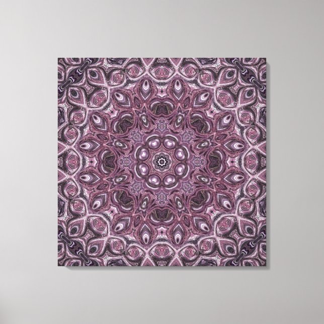 Lavendel och Plommon Marmor Mandala Mönster Canvastryck (Framsida)