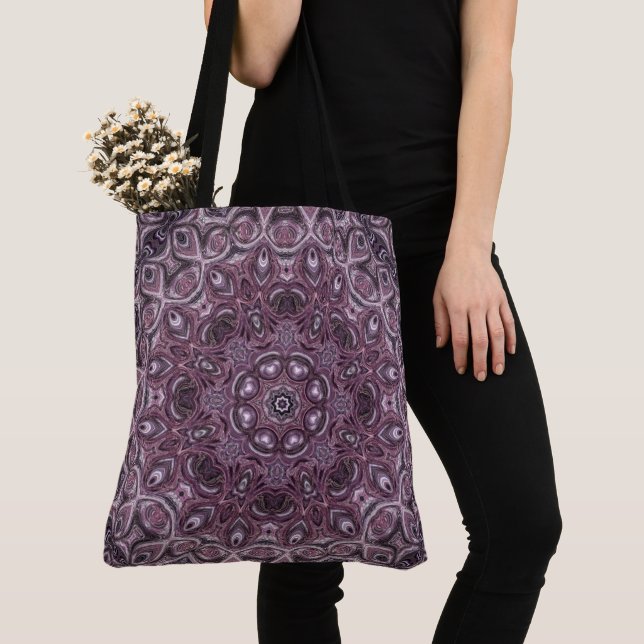Lavendel och Plommon Marmor Mandala Mönster Tygkasse (Närbild)
