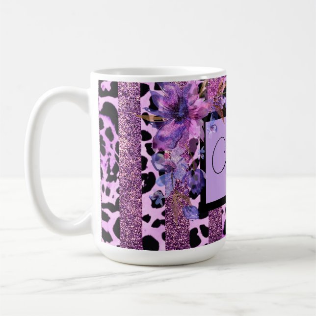 Lavendel och rosa leopardtryck sassy design kaffemugg (Vänster)
