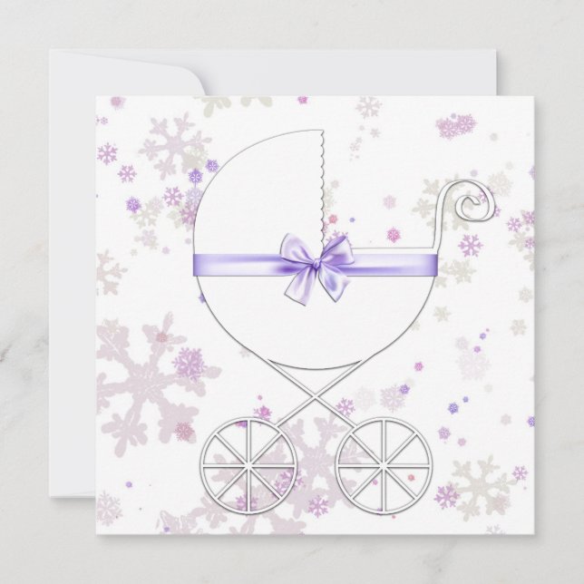 Lavendel och Rosa Snöflinga Baby Shower Inbjudningar (Framsida)