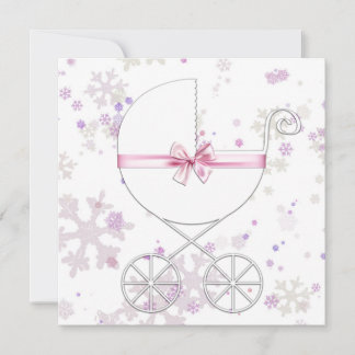 Lavendel- och rosa snöflinga-baby shower inbjudningar