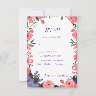 Lavendel och rosablommig bröllops-RSVP-kort OSA Kort