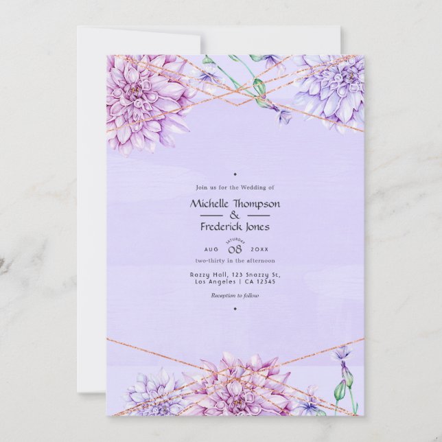 Lavendel och roséguld geometrisk blombröllop inbjudningar (Framsida)