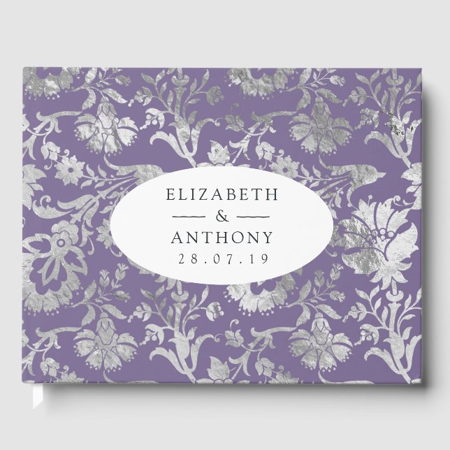 Lavendel och silver blombröllop gästböcker (Framsida)