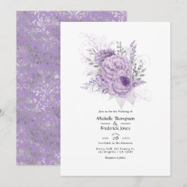 Lavendel och silver blomsterbröllop inbjudningar
