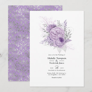 Lavendel och silver blomsterbröllop inbjudningar