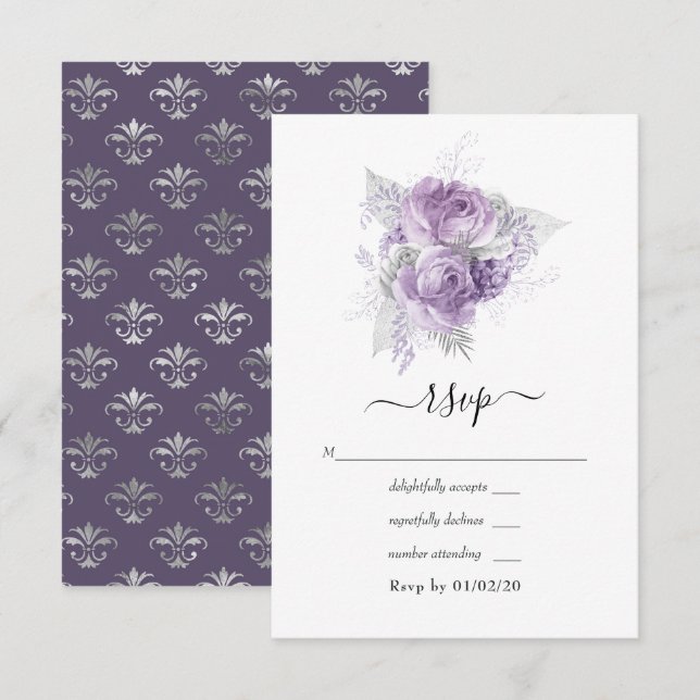 Lavendel och silver blomsterbröllop OSA kort (Fram/baksida)