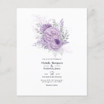 Lavendel och silver blomsterbröllopsinbjudan