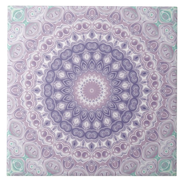 Lavendel och Syren Mandala Mönster Kakelplatta (Framsidan)