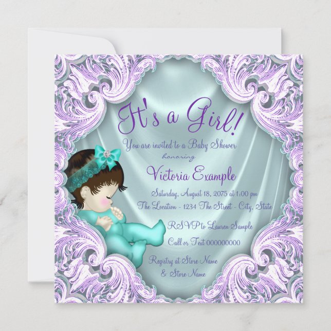Lavendel och Teal Baby Shower Inbjudningar (Framsida)