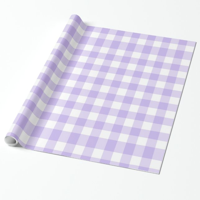 Lavendel och vit gingham mönster lantlig chic presentpapper (Utrullad)