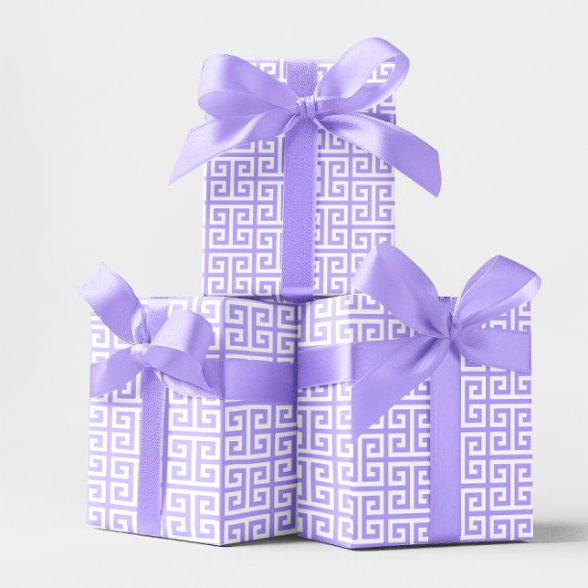 Lavendel och vit grekisk nyckel-mönster presentpapper (Lavender and White Greek Key Pattern Wrapping Paper)
