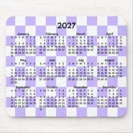 Lavendel och vit rutig Whimsical 2027 kalender Musmatta
