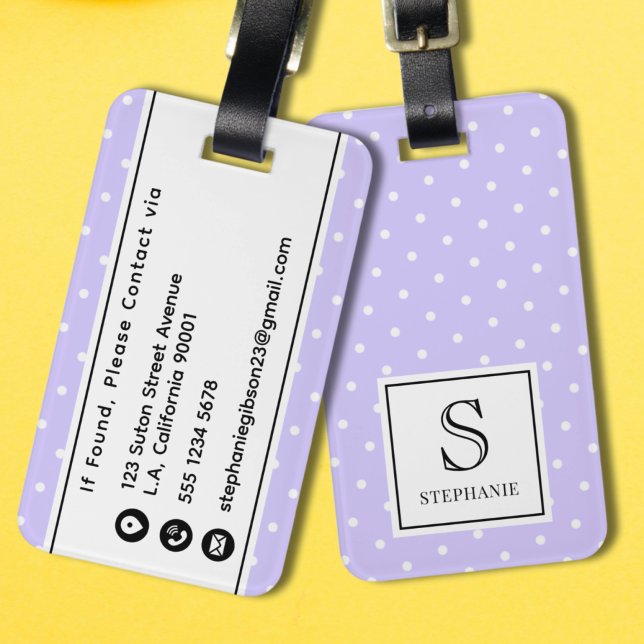 Lavendel och vita prickar Mönster Monogram  Bagagebricka (Skapare uppladdad)