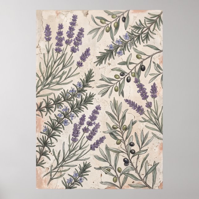 Lavendel Oliv Botanisk Konstaffisch Poster (Framsidan)