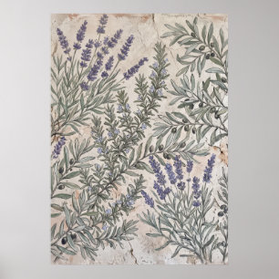 Lavendel Oliv Botanisk Mönster Affisch