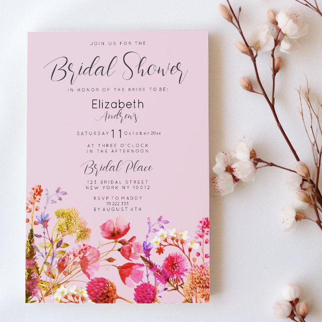 Lavendel Orange Rosa Gul Bröllopsdusch Inbjudningar (Lavender Orange Pink Yellow Floral Bridal Shower)