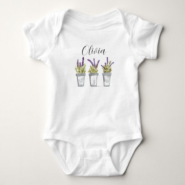 Lavendel örter krukor Akvarell Blommor T Shirt (Framsida)