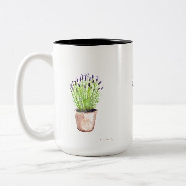 Lavendel örtkruka växt rustik lila Två-Tonad mugg (Vänster)