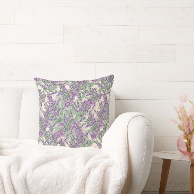 Lavendel överflöd Dammig lavendel Rustikalt blommi Kudde (Soffa)