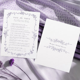 Lavendel 'Pass the Poem' Bröllopsfest-spel