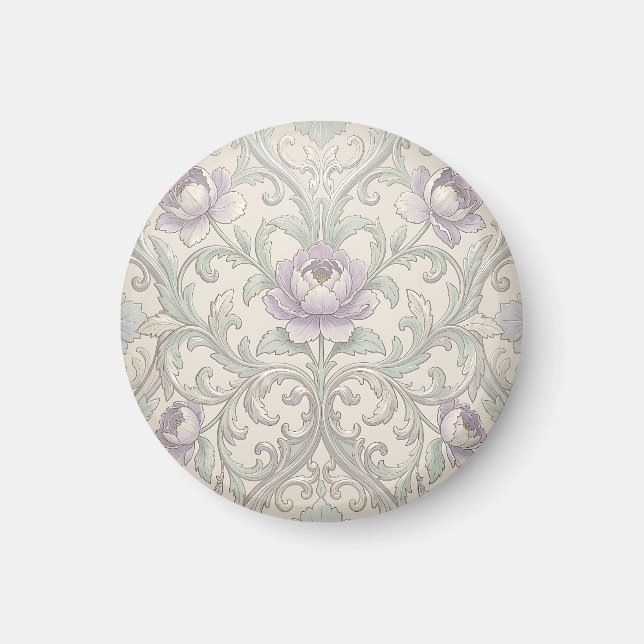 Lavendel Peony Silver Scroll Ornamentalt Blommönst Magnet (Framsidan)
