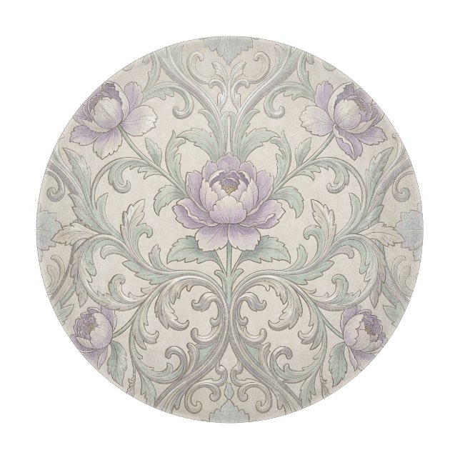 Lavendel Peony Silver Scroll Ornate Blommönster (Framsidan)