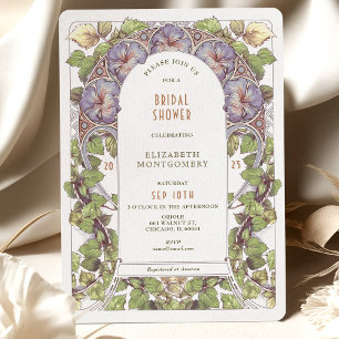 Lavendel Petunia Bröllopsdusch Art Nouveau Deco Inbjudningar