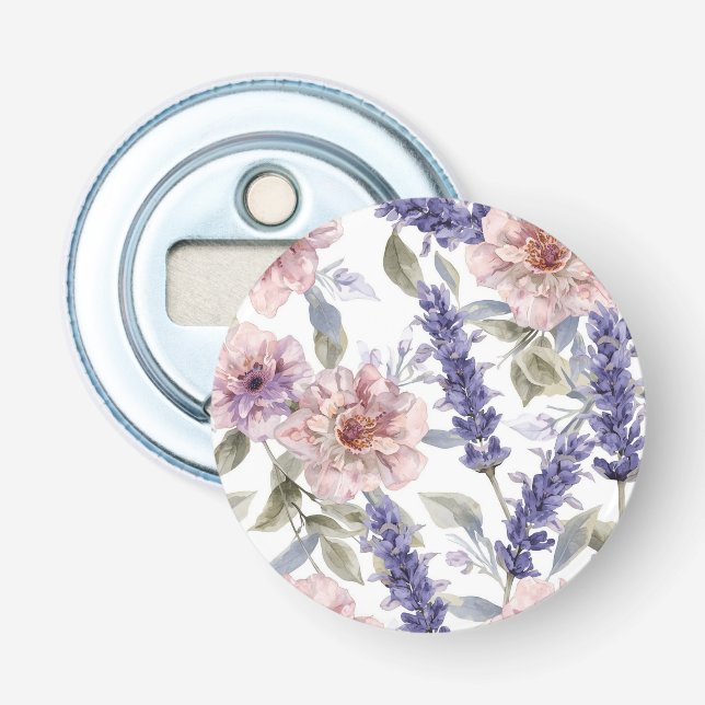 Lavendel Pion Vattenfärg Blommig Trädgård  Flasköppnare (Framsidan)